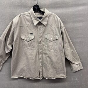 Walls Shirt Mens 2XL Khaki Beige Western Snap Button Down Workwear Cotton